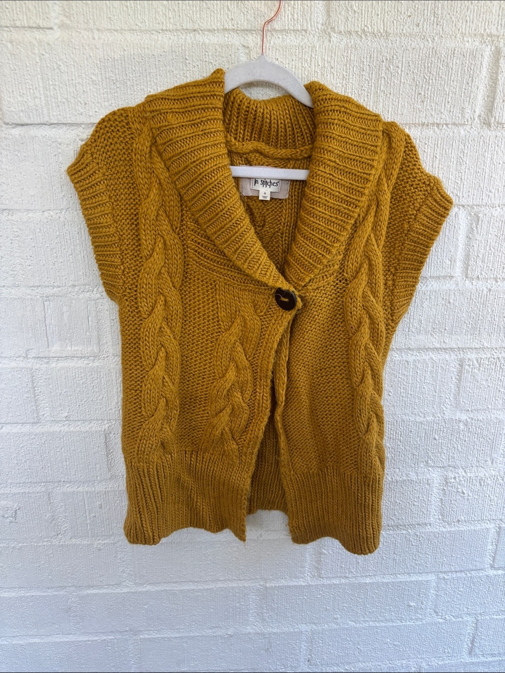 Anthropologie In Stitches Alpaca Cable-Knit Short Sleeve Shawl Collar Cardigan